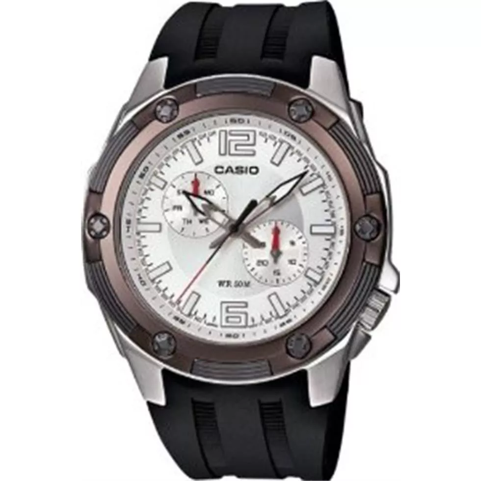 Casio Men's Black Resin Quartz Watch with Silver Dial