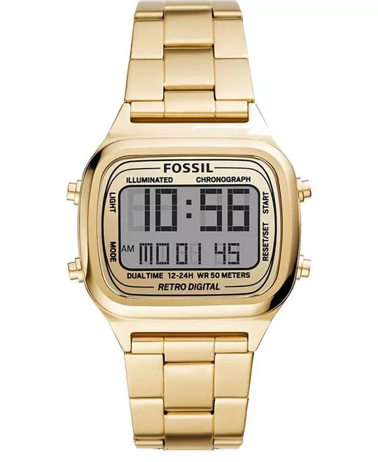 Retro Digital Gold-Tone Stainless Steel Watch 40MM