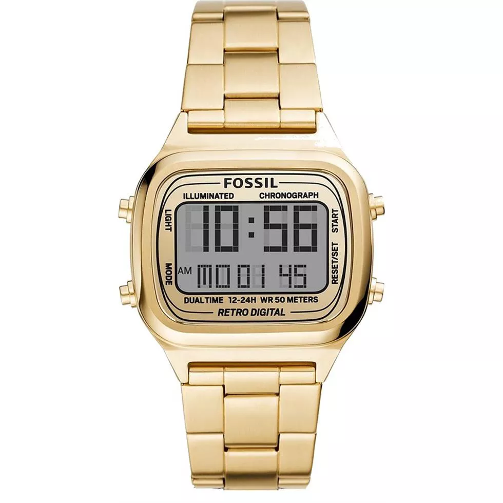 Retro Digital Gold-Tone Stainless Steel Watch 40MM