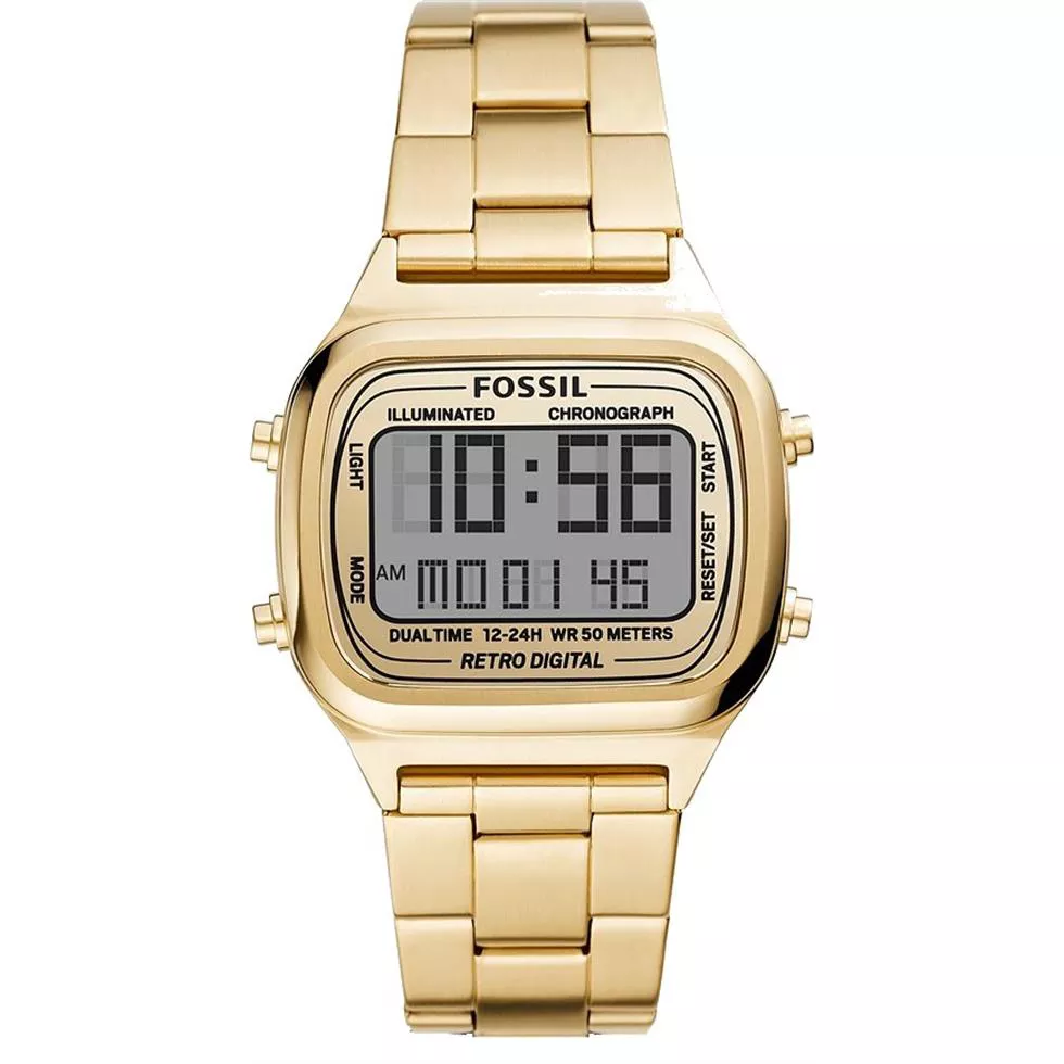 Retro Digital Gold-Tone Stainless Steel Watch 40mm