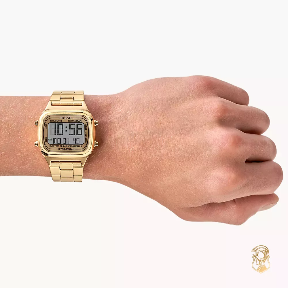 Retro Digital Gold-Tone Stainless Steel Watch 40mm