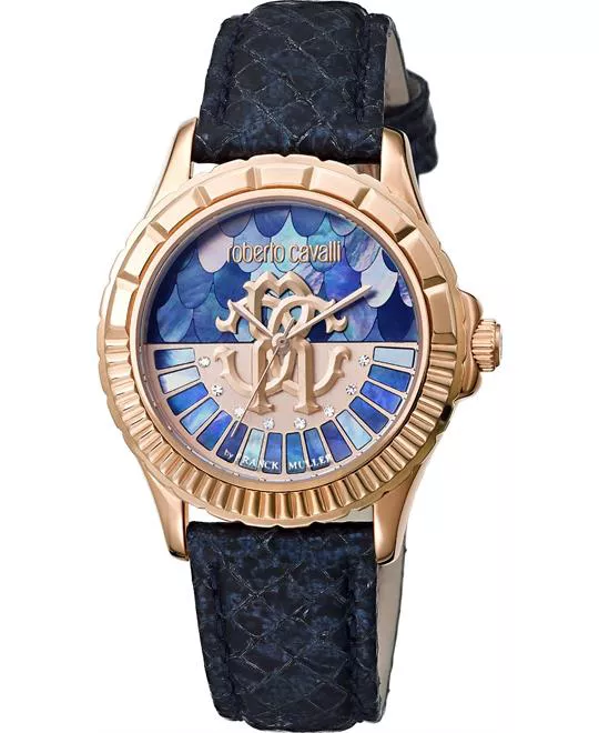 Roberto Cavalli Logo Blue Mother of Pearl Watch 35