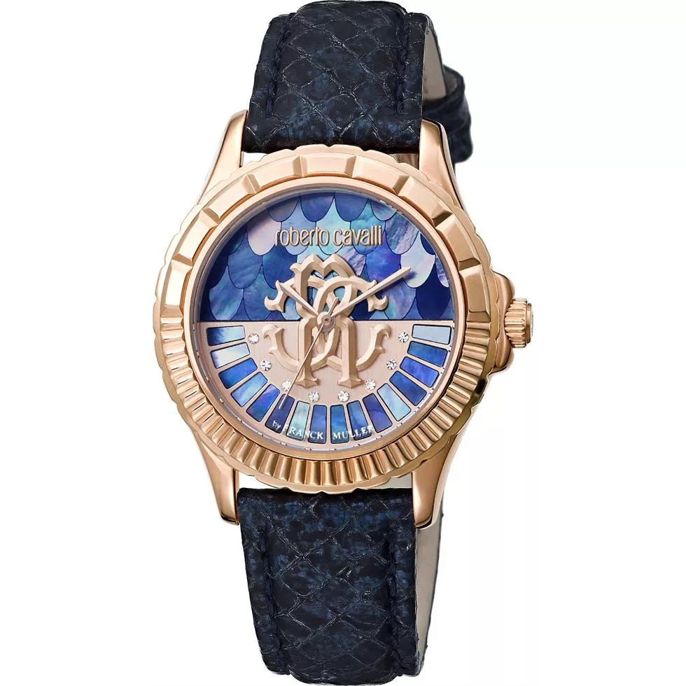 Roberto Cavalli Logo Blue Mother of Pearl Watch 35