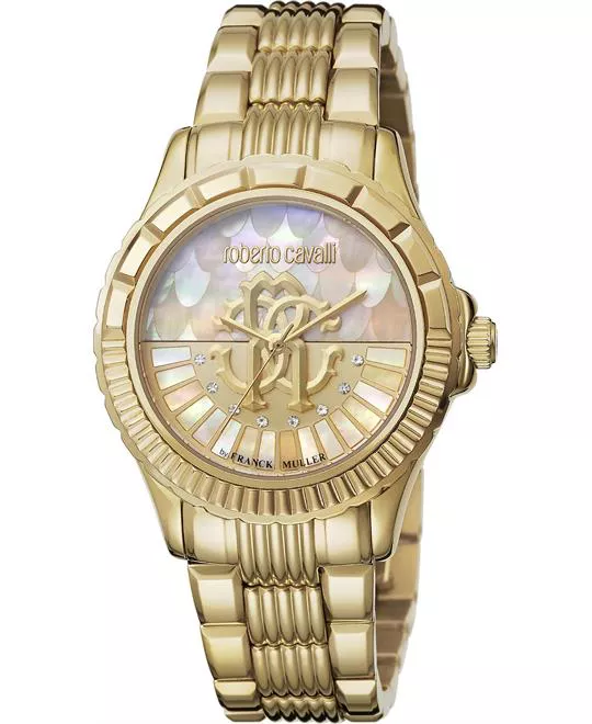 Roberto Cavalli Logo Gold Mother of Pearl Watch 35