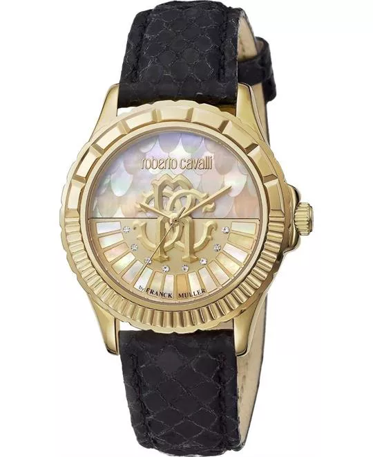 Roberto Cavalli Logo Gold Mother of Pearl Watch 35