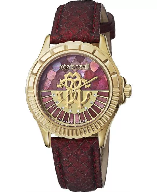 Roberto Cavalli Logo Red Mother of Pearl Watch 35