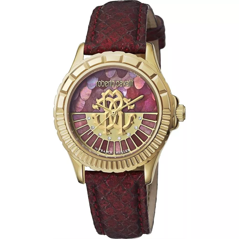 Roberto Cavalli Logo Red Mother of Pearl Watch 35