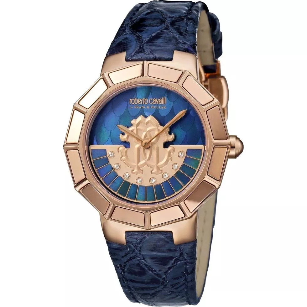 Roberto Cavalli Rotating Blue Mother of Pearl Watch 37