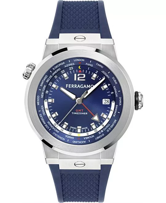 Salvatore Ferragamo F-80 Blue-Tone GMT Watch 43mm