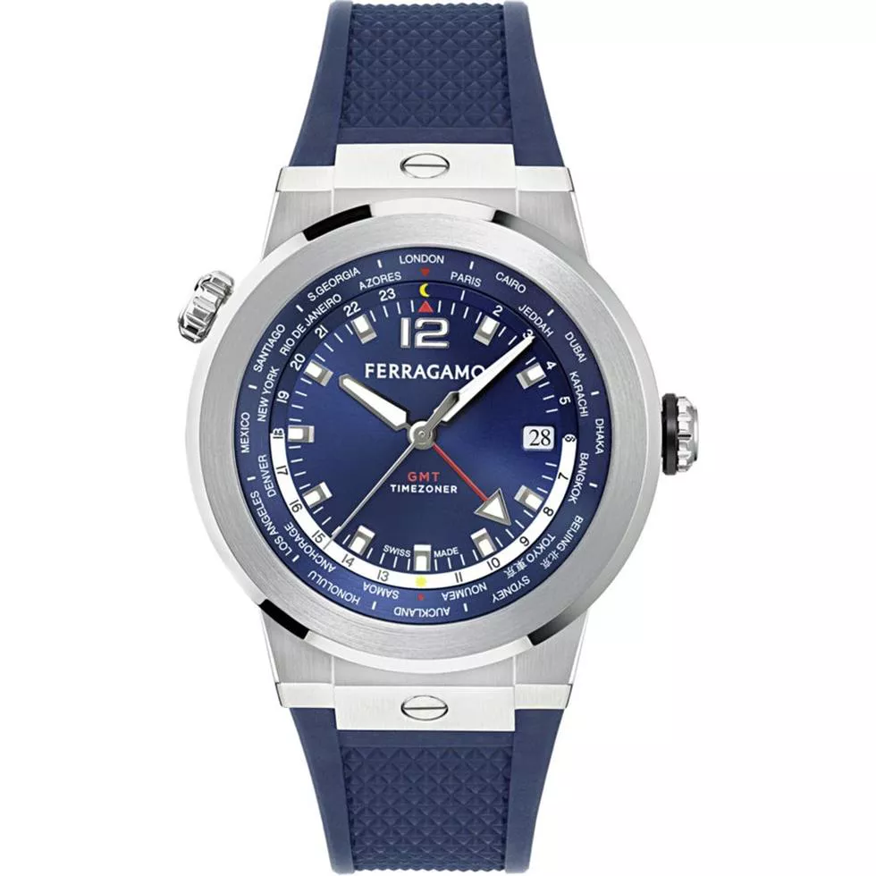 Salvatore Ferragamo F-80 Blue-Tone GMT Watch 43mm