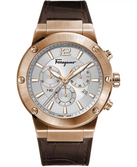 Salvatore Ferragamo F-80 Chronograph Silver Dial Watch 44mm