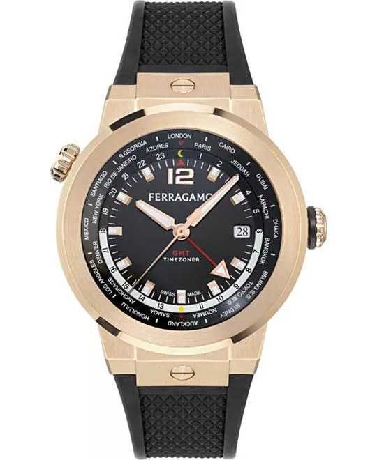 Salvatore Ferragamo F-80 Gold-Tone GMT Watch 43mm