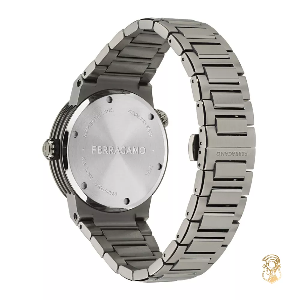 Salvatore Ferragamo F-80 Grey-Tone GMT Watch 43mm