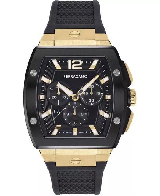 Salvatore Ferragamo F-80 Tonneau Chrono Silicone Watch 41.8mm 