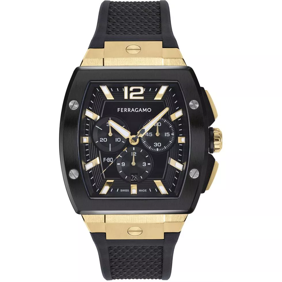 Salvatore Ferragamo F-80 Tonneau Chrono Silicone Watch 41.8mm 