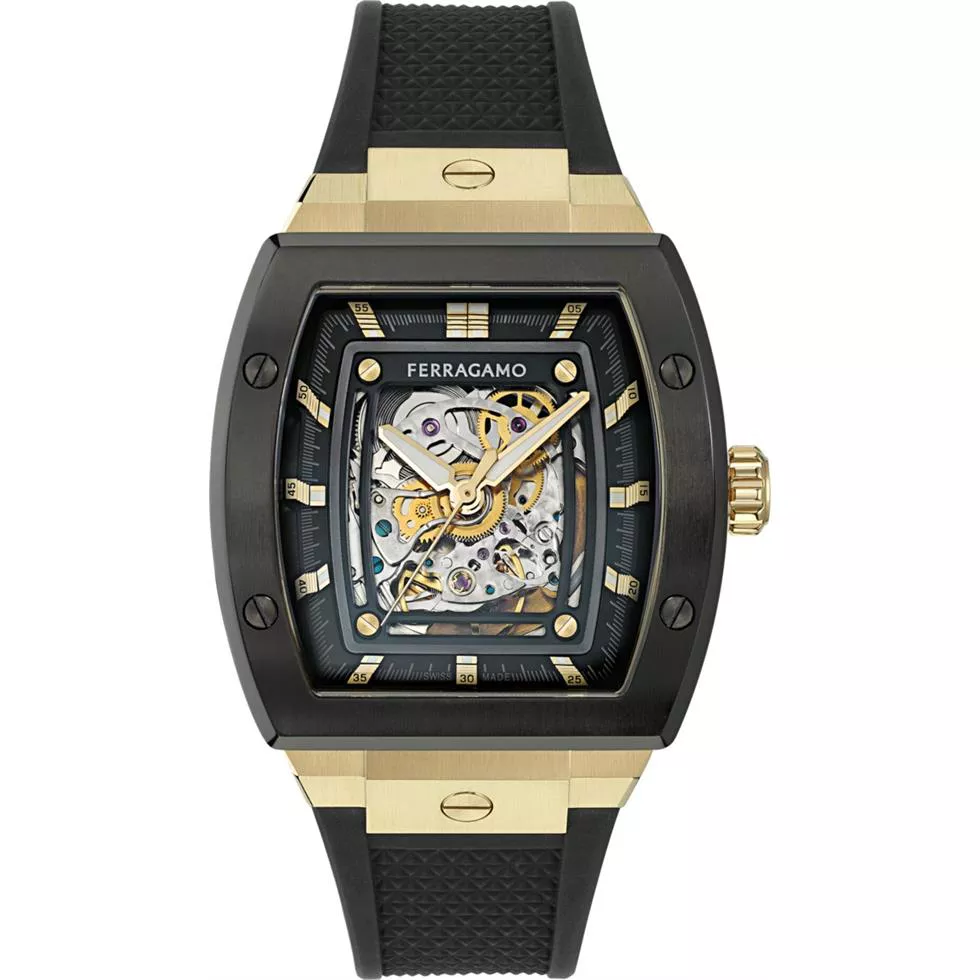 Salvatore Ferragamo F-80 Tonneau Skeleton Watch 42mm