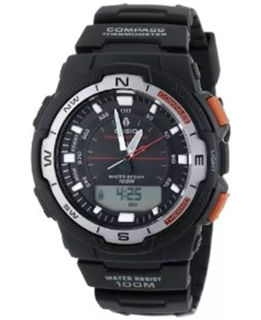 Men's  Black Resin Analog Digital Twin Sensor Multi-Function Watch