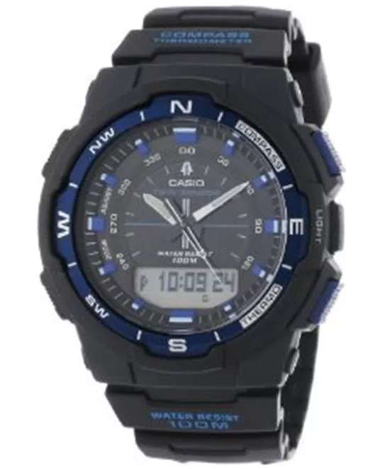 Men's  Black Resin Analog Digital Twin Sensor Multi-Function Watch