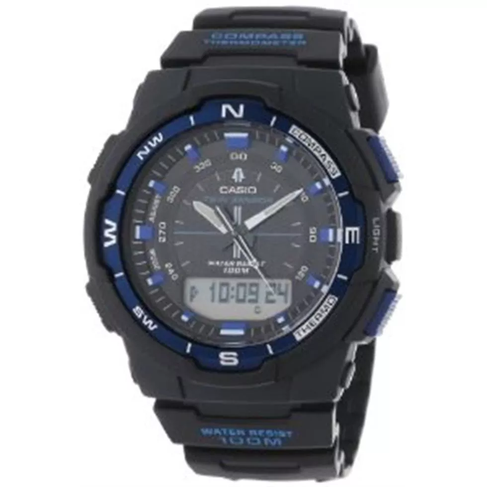 Men's  Black Resin Analog Digital Twin Sensor Multi-Function Watch