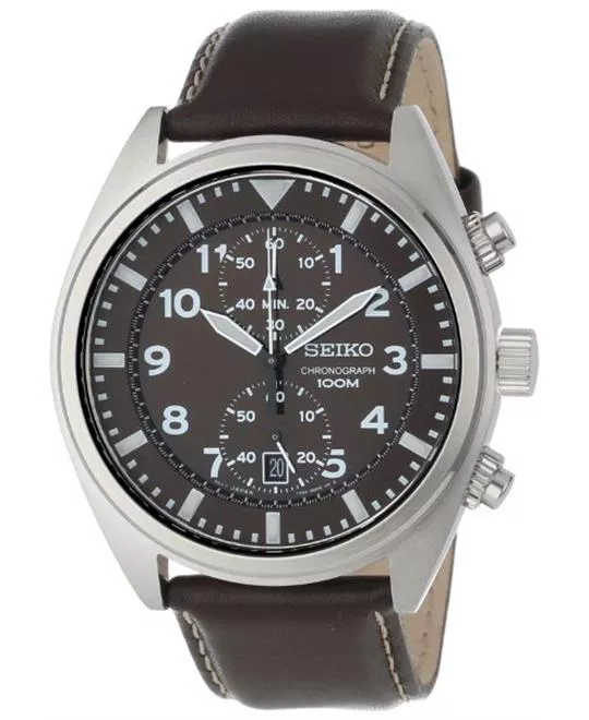 Men's  Stainless Steel and Leather Brown Dial Watch