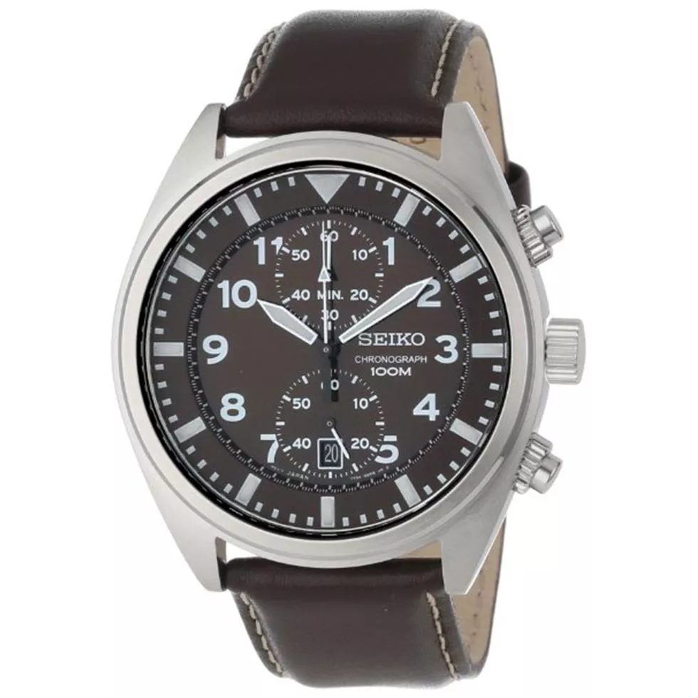 Men's  Stainless Steel and Leather Brown Dial Watch