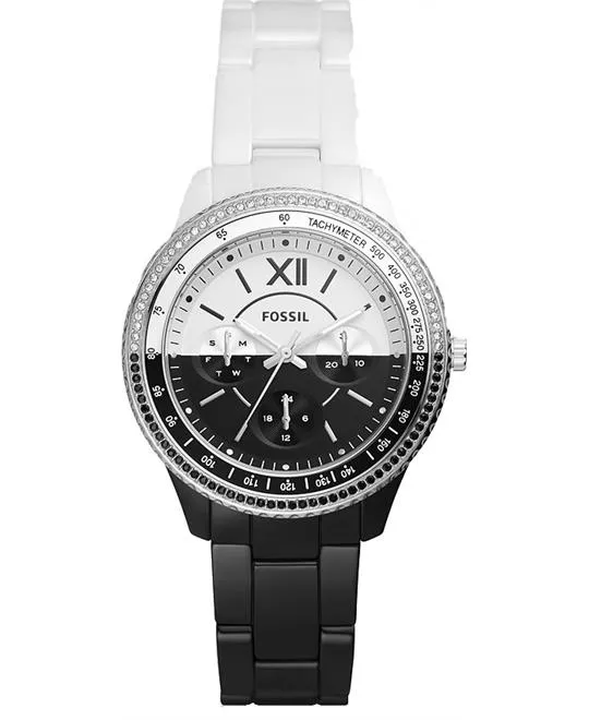 Stella Multifunction Black and White Ceramic Watch 37MM