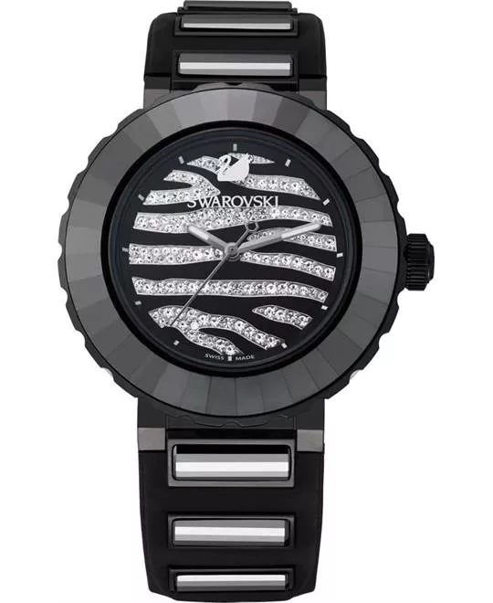 Swarovski octea sport zebra swiss made shop women's black watch 50 meters 5040563