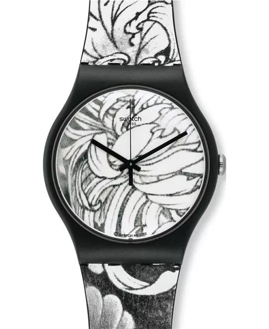 Swatch dark graft printed dial rubber strap unisex watch, 