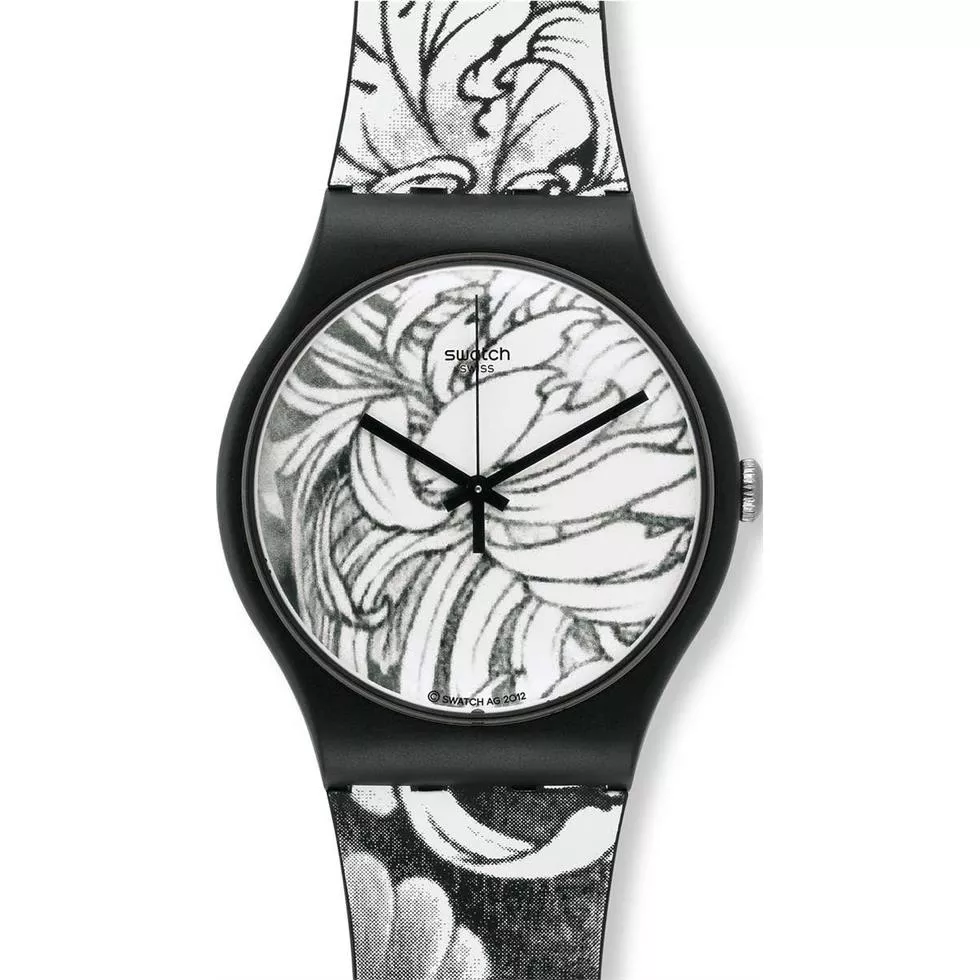 Swatch dark graft printed dial rubber strap unisex watch, 