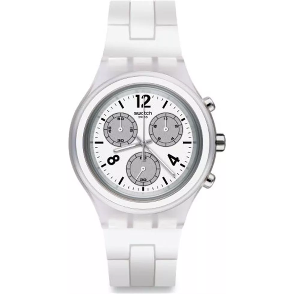 Swatch Elesilver White Dial Chronograph Silicone 43mm