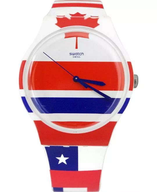 Swatch Flagtime Red White and Blue Dial Silicone Quartz 41mm