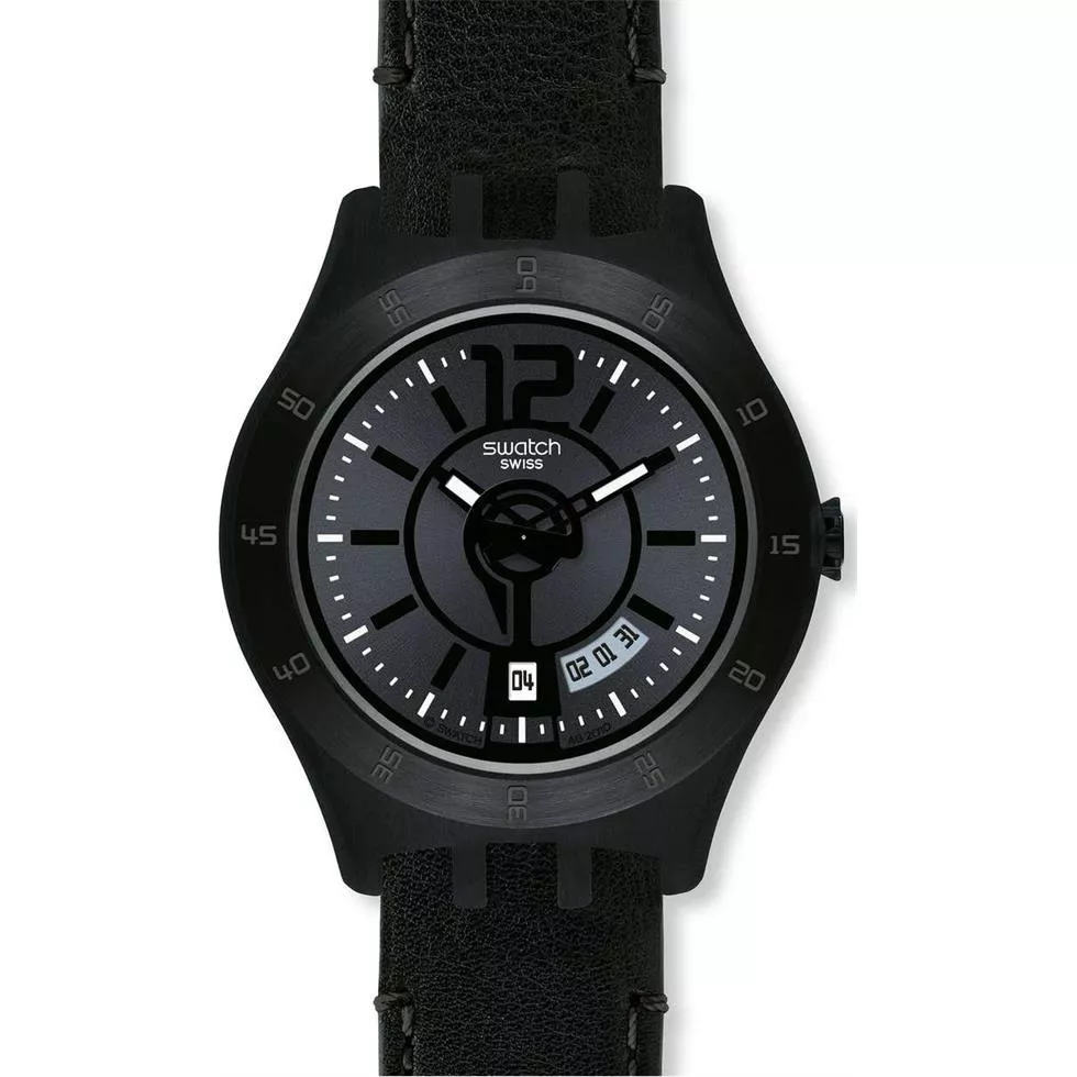 Swatch Men's Quartz Date Black Dial Resin Watch 44mm