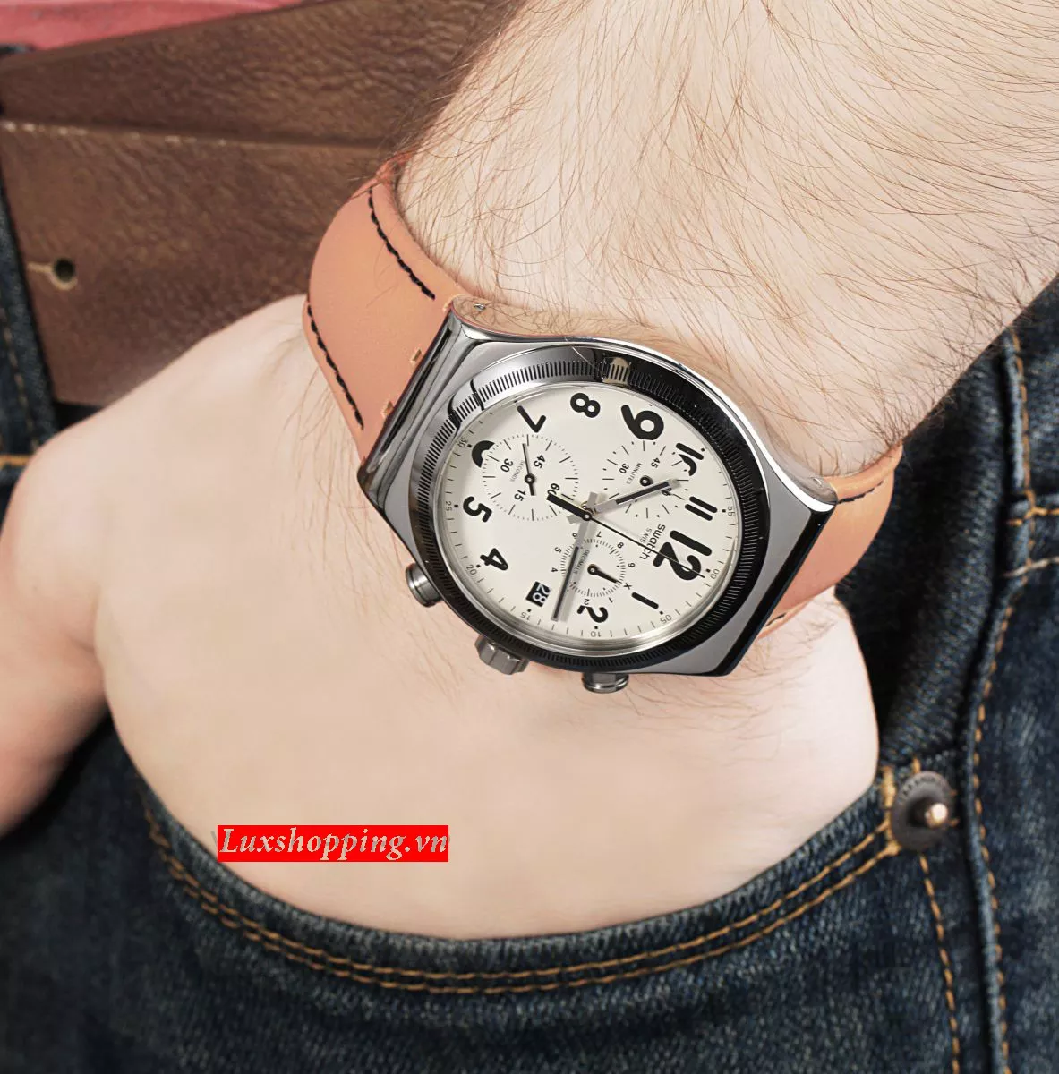Swatch Men's Swiss Leblon Cognac Watch 39mm