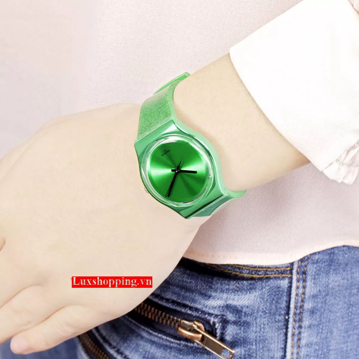 Swatch shine green silicone strap unisex watch 33mm