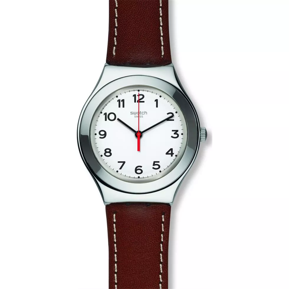 Swatch STRICTLY SILVER Leather Watch 37mm