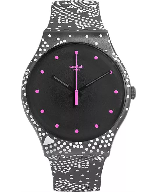 Swatch Unisex Swiss Black Dotted Silicone Watch 41mm