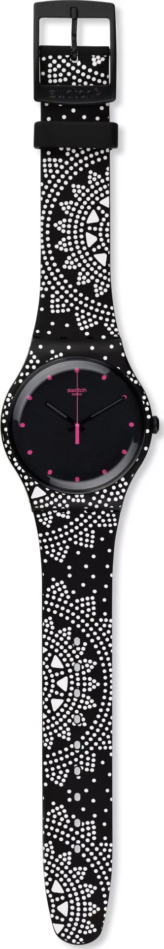 Swatch Unisex Swiss Black Dotted Silicone Watch 41mm