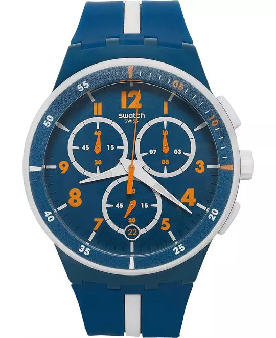 Swatch Unisex Swiss Chronograph Blue Silicone Watch 42mm