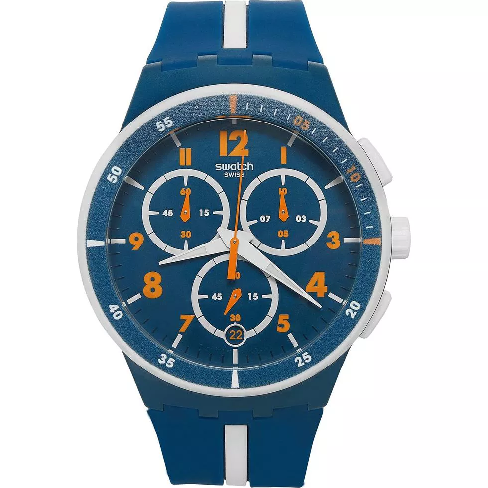 Swatch Unisex Swiss Chronograph Blue Silicone Watch 42mm