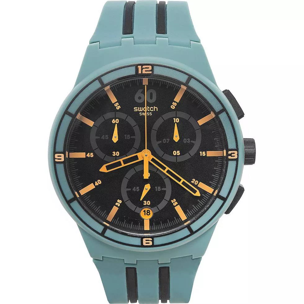 Swatch Unisex Swiss Chronograph Green Silicone Watch 42mm