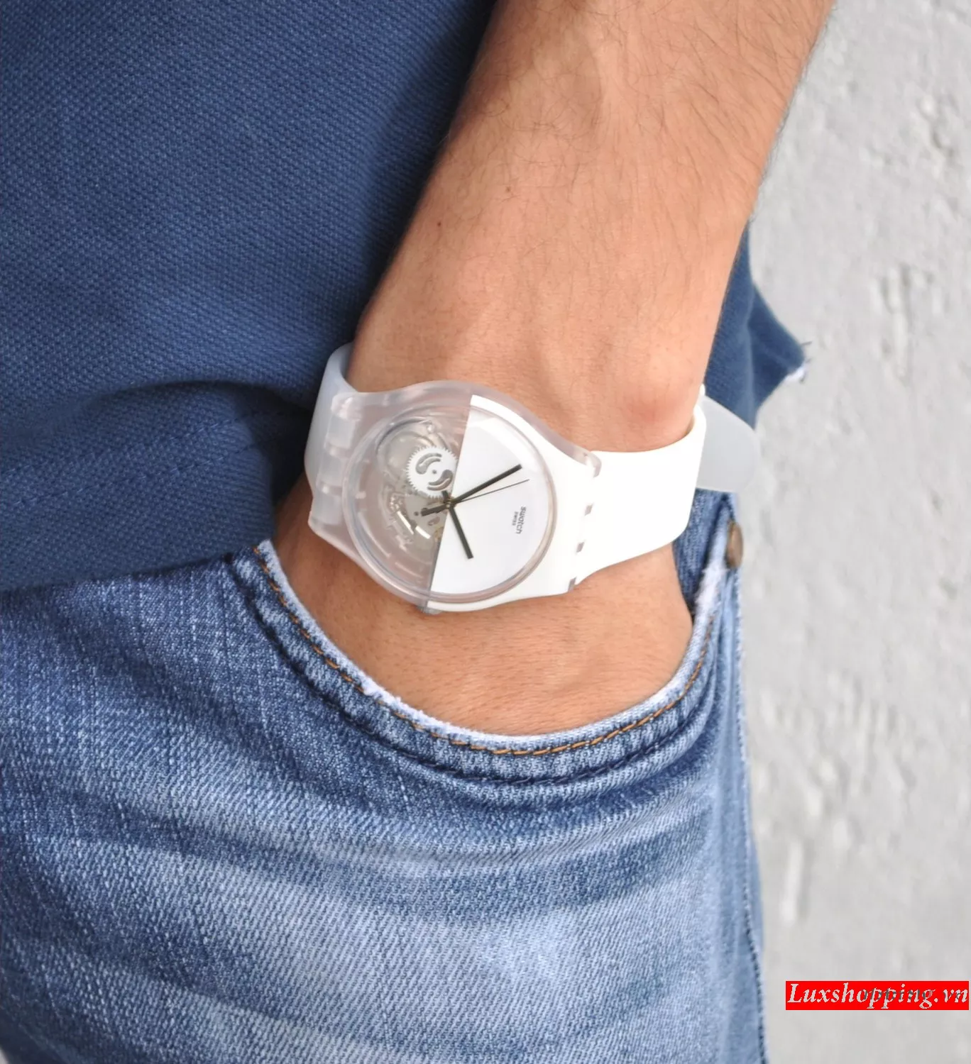 Swatch Unisex Swiss White Silicone Watch 41mm 