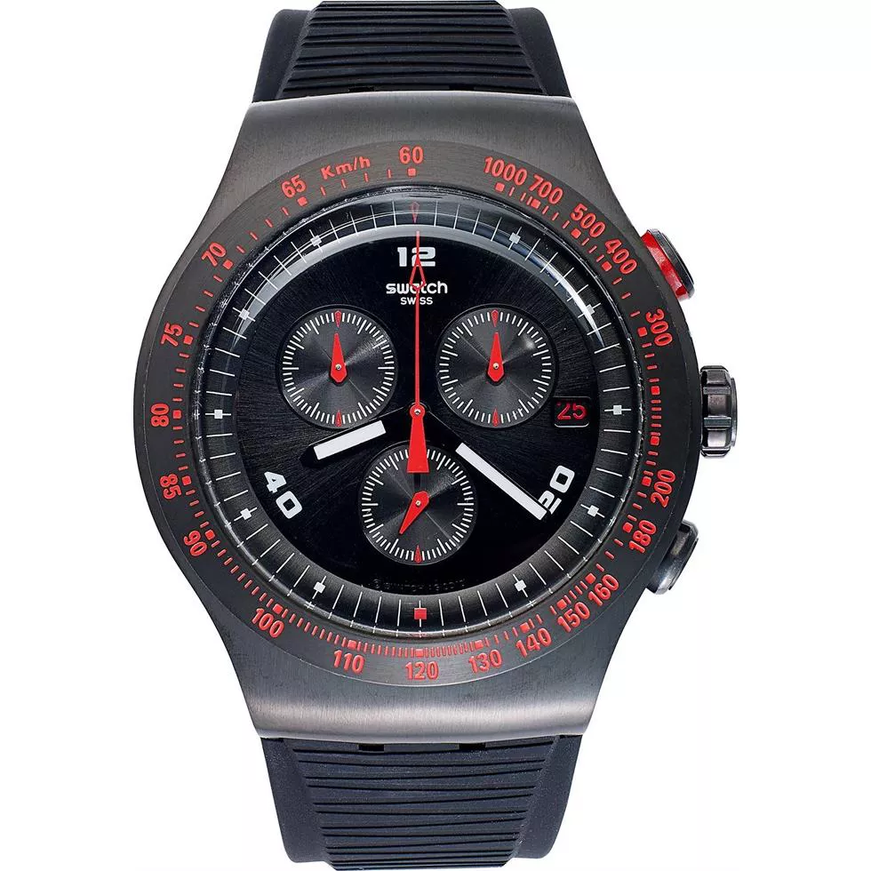 Swatch Watch, Men's Swiss Chronograph Black Silicone, 44mm 