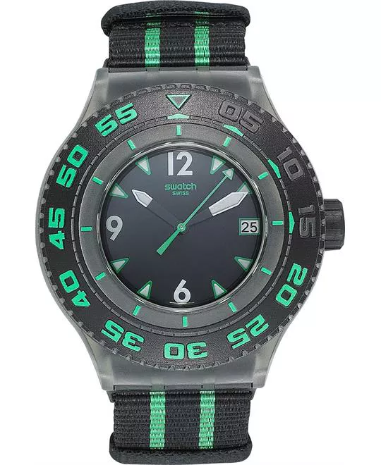 Swatch Watch, Unisex Swiss Black & Green Nylon, 44mm