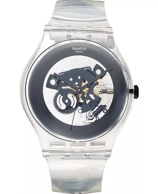 Swatch Watch, Unisex Swiss Black Ghost Clear Plastic, 43mm 