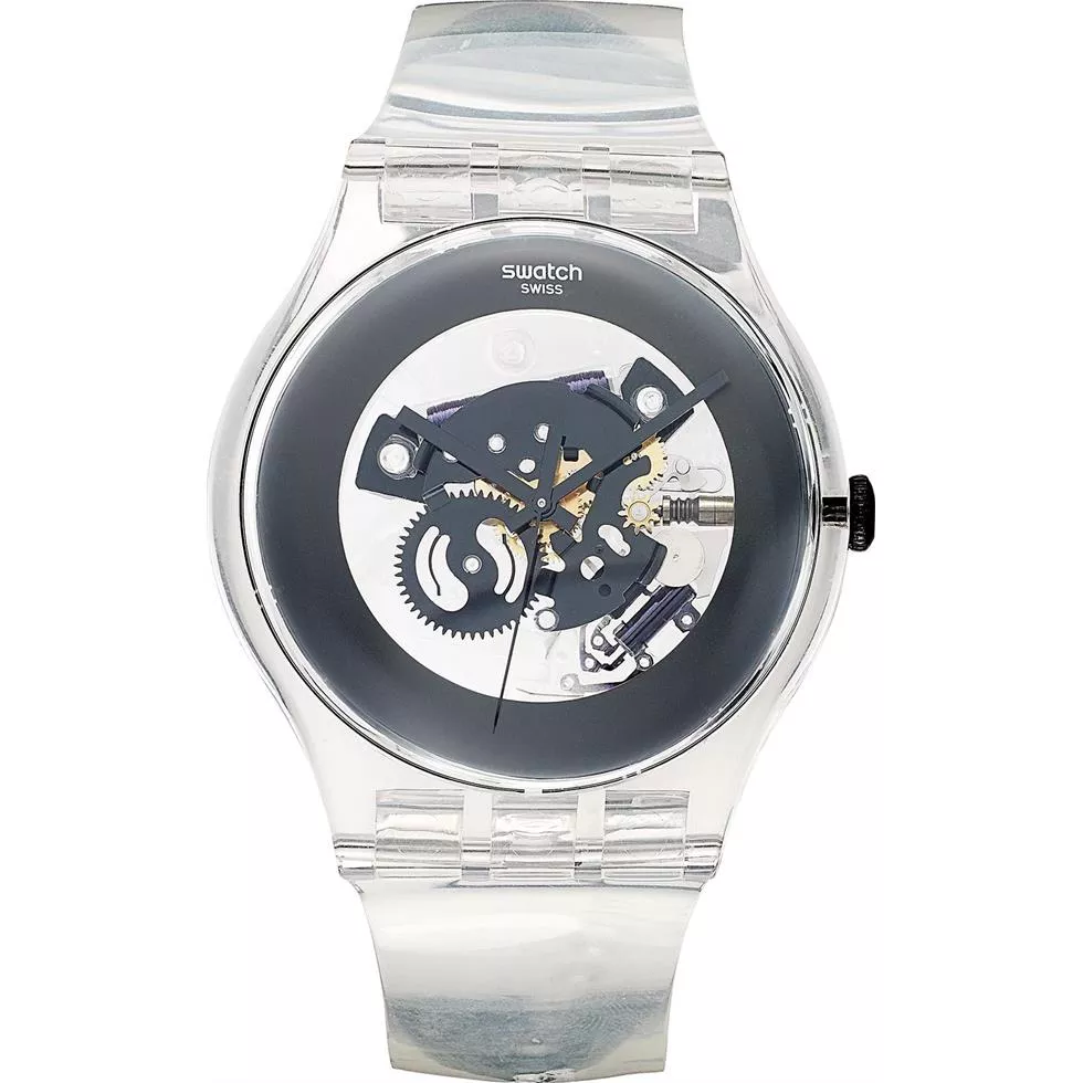 Swatch Watch, Unisex Swiss Black Ghost Clear Plastic, 43mm 