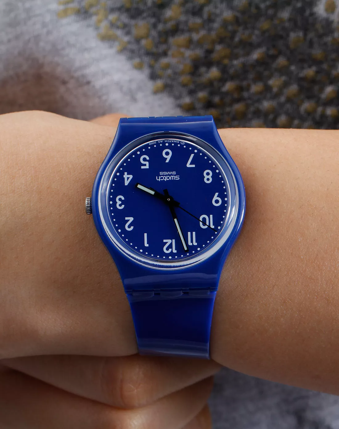 Swatch Watch, Unisex Swiss Blue Polyurethane, 34mm 