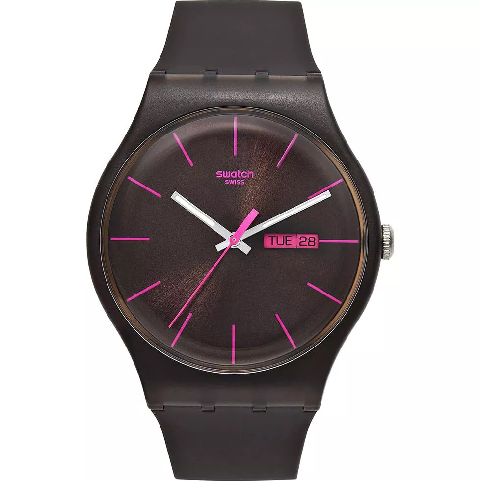 Swatch Watch, Unisex Swiss Brown Silicone, 41mm 