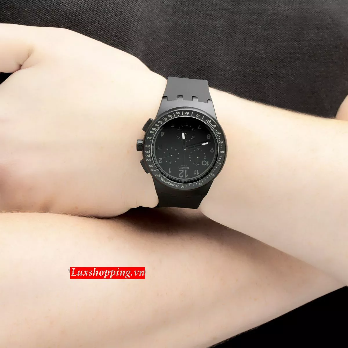 Swatch Watch, Unisex Swiss Chronograph Black Silicone, 42mm 
