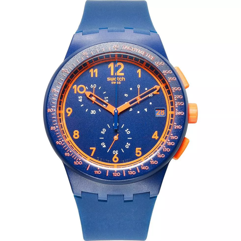 Swatch Watch, Unisex Swiss Chronograph Blue Silicone, 42mm 