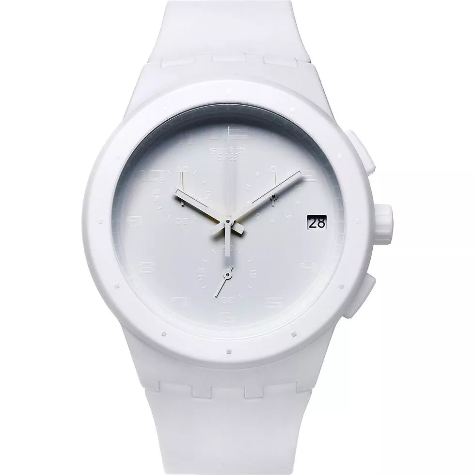 Swatch Watch, Unisex Swiss Chronograph White Silicone, 42mm 